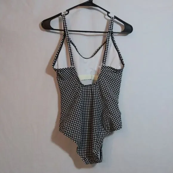Kona Sol Textured Gingham Ruched Full Coverage One Piece Swimsuit Size Small - Picture 6 of 9